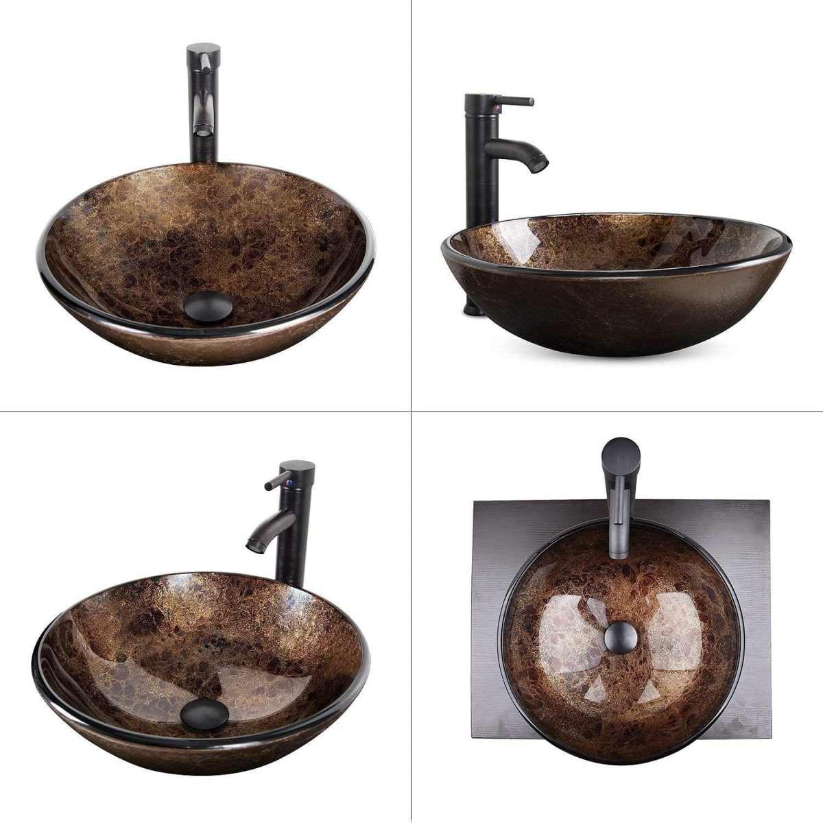 Four angle views of Elecwish brown round sink