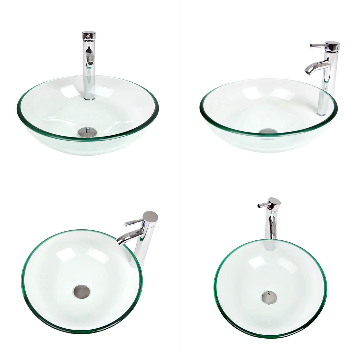 4 angle views of Elecwish clear glass sink