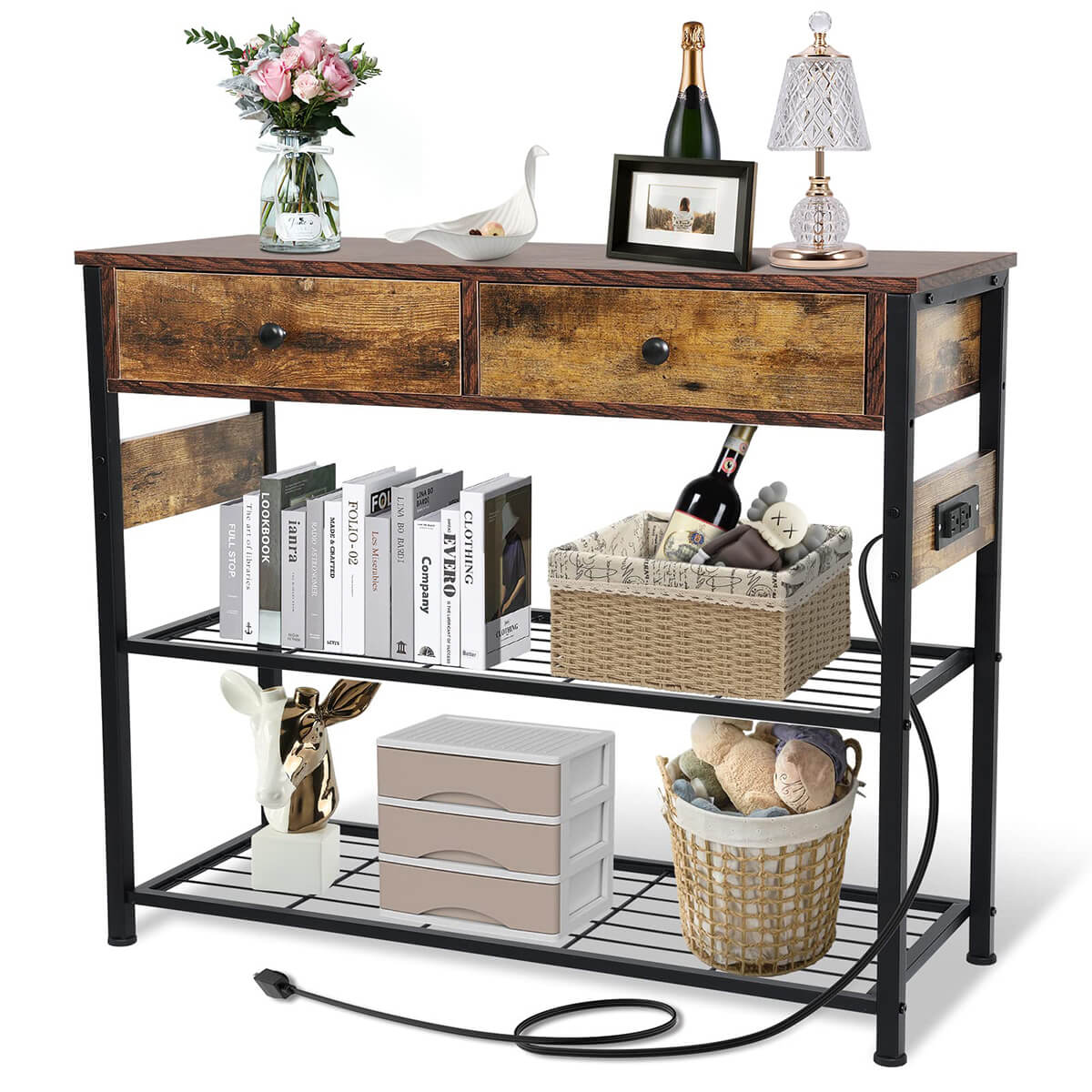 Console Table with Storage and USB Charging