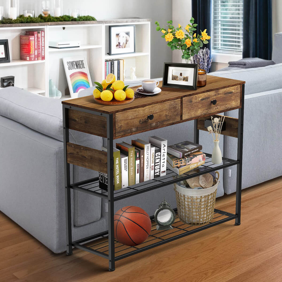 Console Table with Storage and USB Charging can be put in livingroom