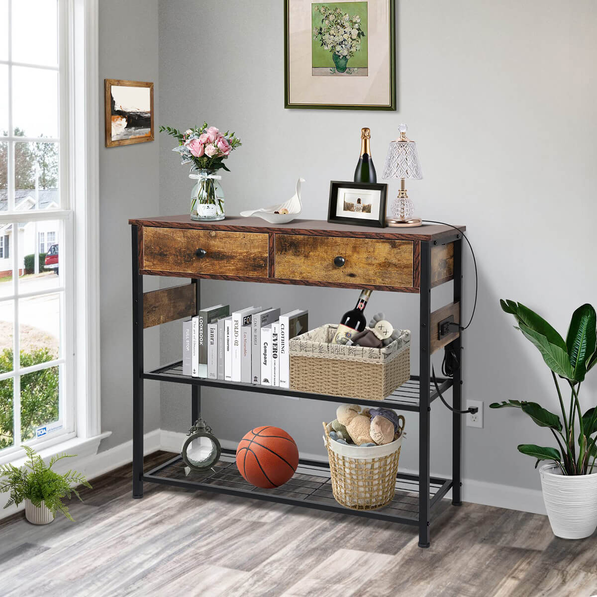 Console Table with Storage and USB Charging is good for livingroom storage