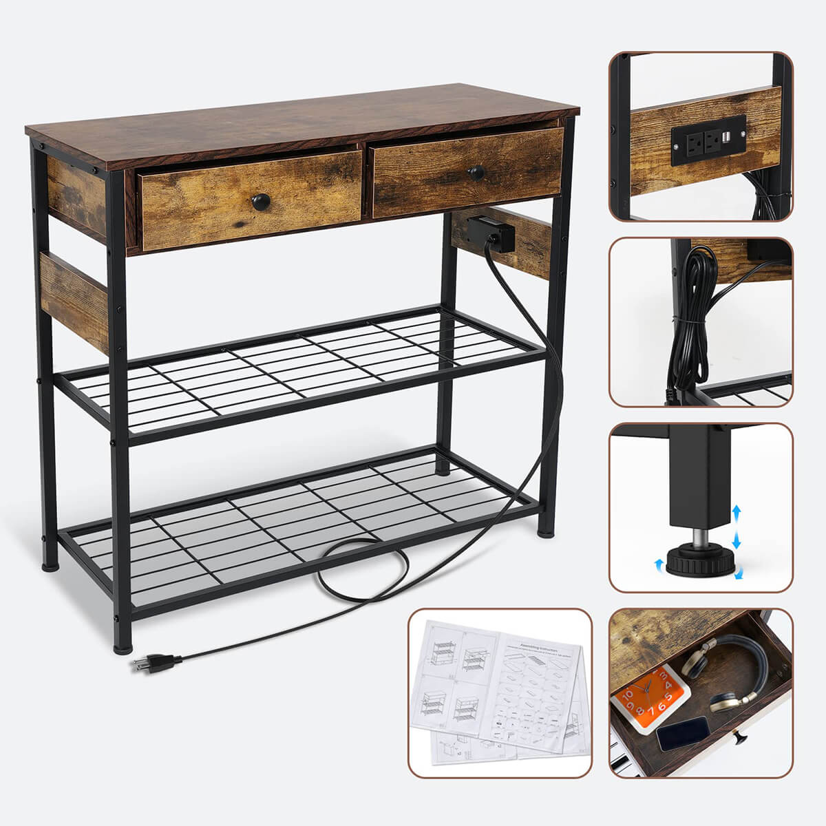 Five features of Console Table with Storage and USB Charging