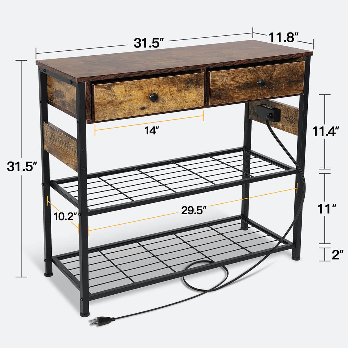 Console Table with Storage and USB Charging size