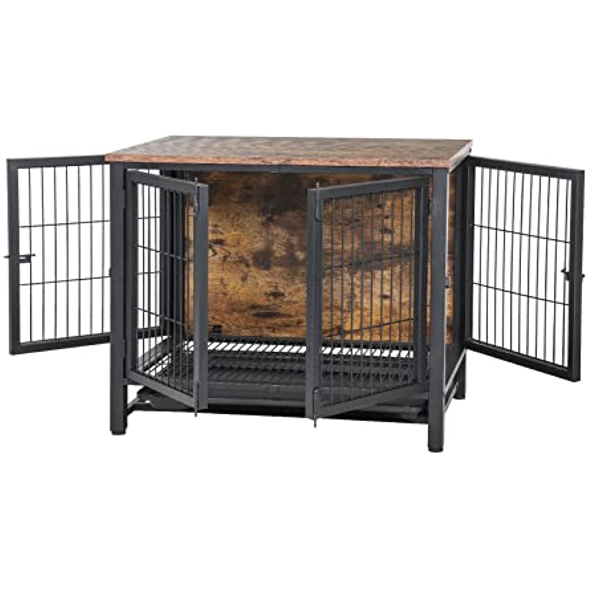 wooden dog crate furniture with tray  open state