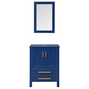 Elecwish 24-Inch Bathroom Vanity, Modern Wood Fixture Stand Pedestal Cabinet with Mirror, Blue