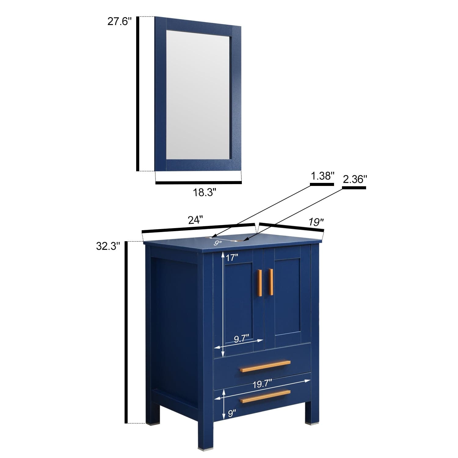 Elecwish 24-Inch Bathroom Vanity, Modern Wood Fixture Stand Pedestal Cabinet with Mirror, Blue size