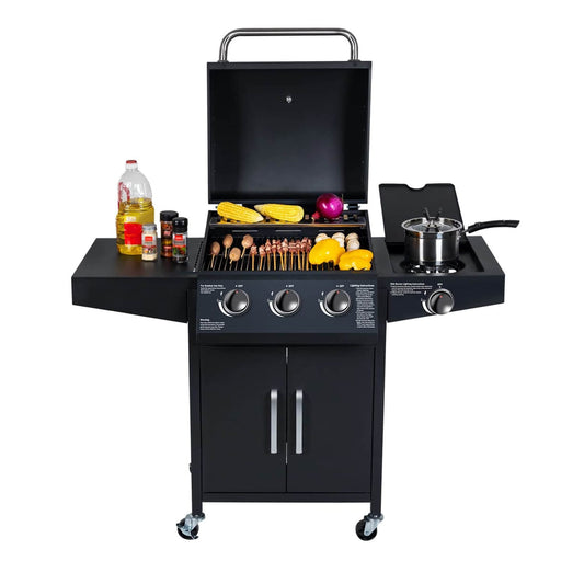 Elecwish 3 Burner Stainless Steel Liquid Propane Gas Grill with Side Burner