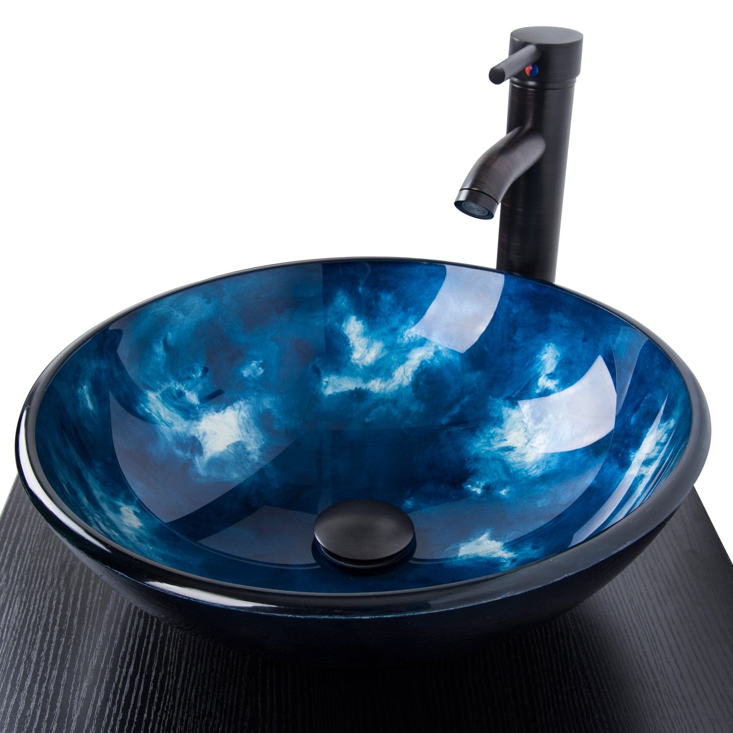 Elecwish Artistic Vessel Sink Bathroom Glass Bowl Faucet Drain Combo,Ocean Blue