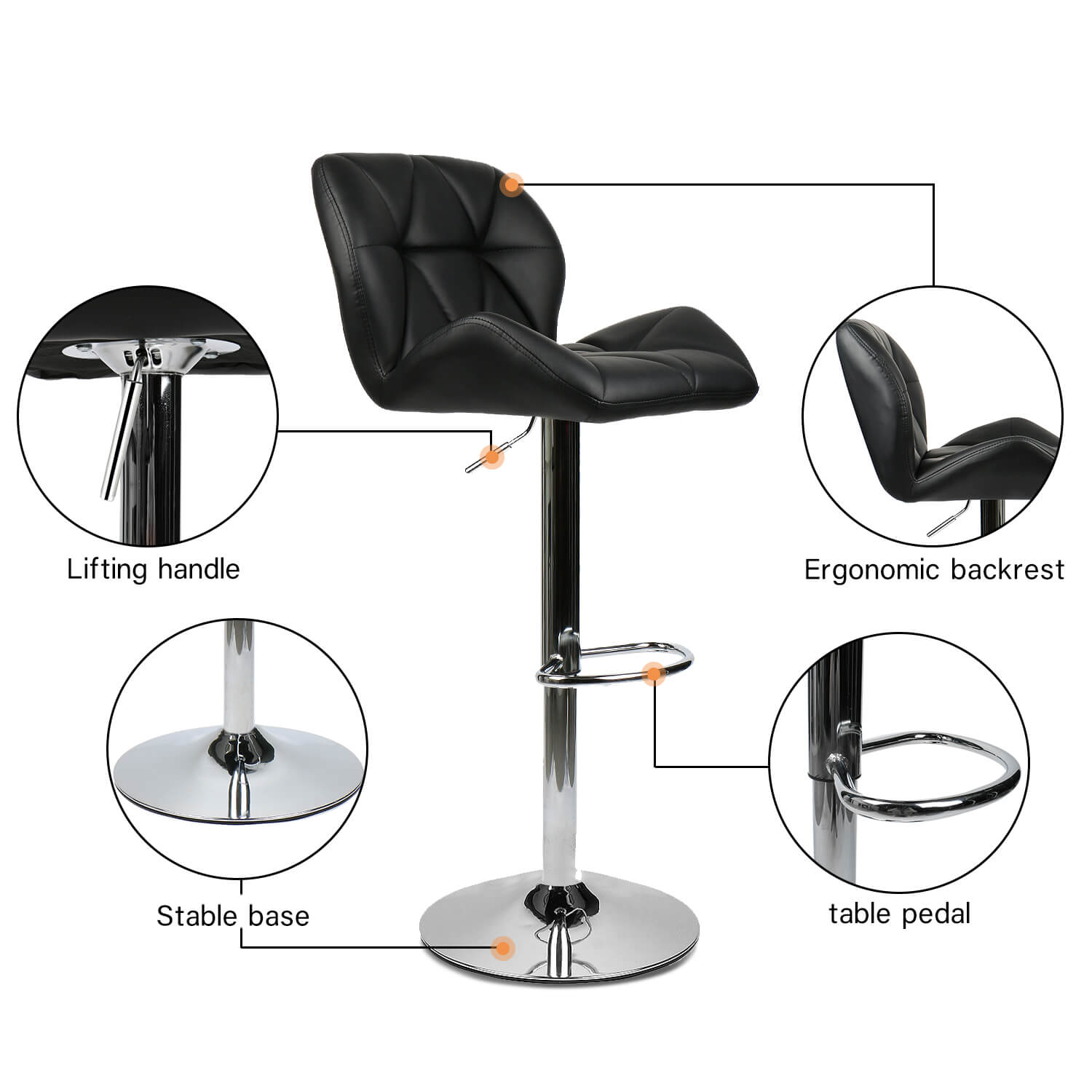 Elecwish black bar stool has four features