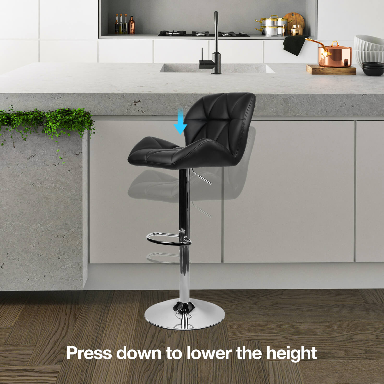 Elecwish black bar stool can press down to lower the height