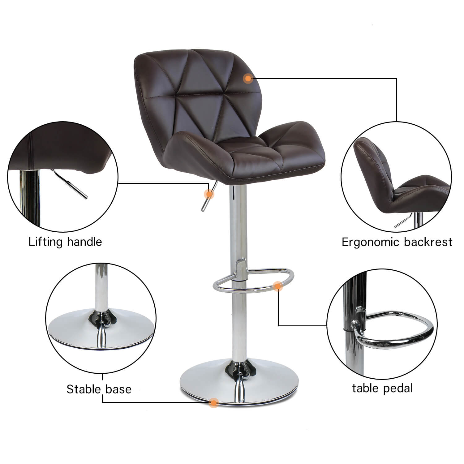 Elecwish brown bar stool OW001 has four features