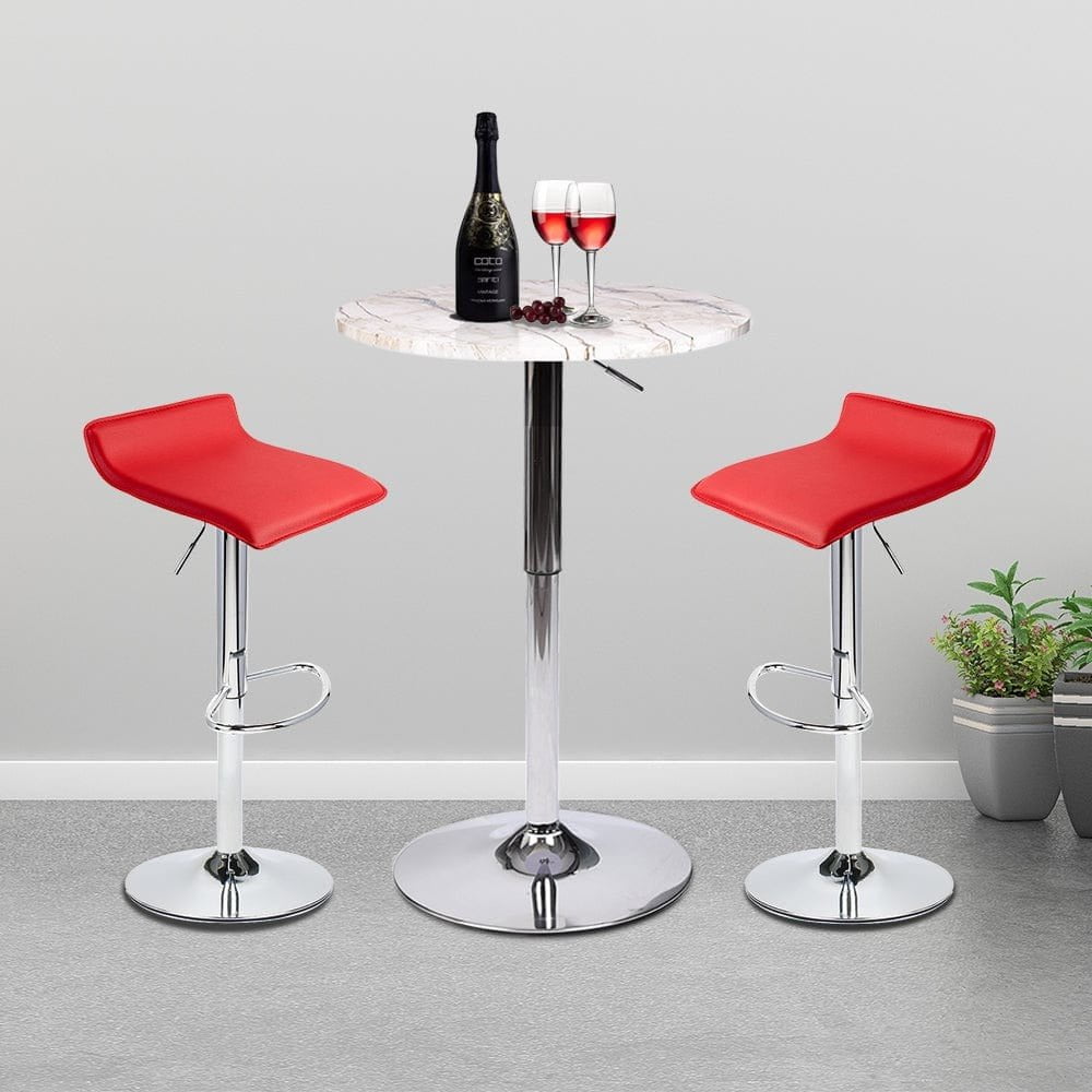 Bar Table Set 3-Piece OW0302 marble white bar table and red bar stools display scene