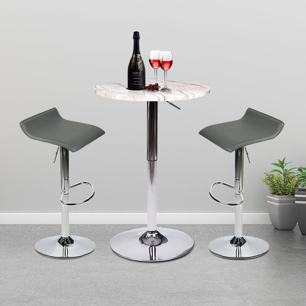 Bar Table Set 3-Piece OW0302 marble white bar table and grey bar stools display scene
