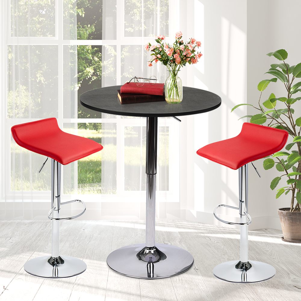Bar Table Set 3-Piece OW0302 black bar table and red bar stools display scene