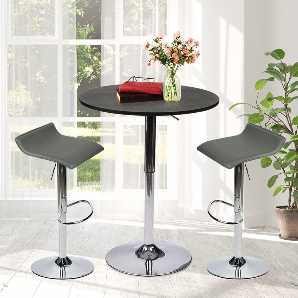 Bar Table Set 3-Piece OW0302 black bar table and grey bar stools display scene