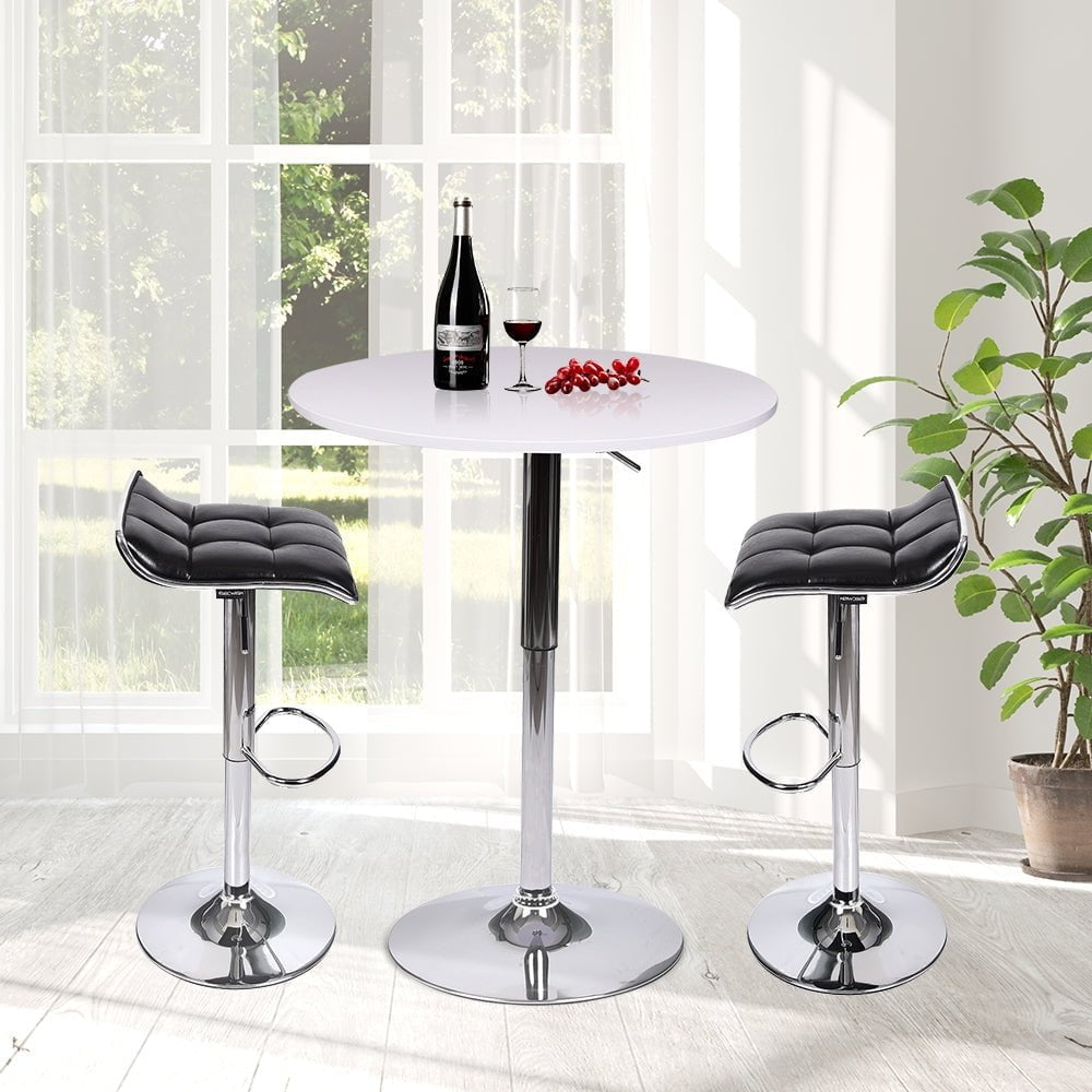 Elecwish White Bar Table with two Grid Black Bar Stools Set 3-Piece OW0306