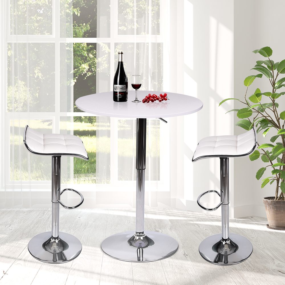 Elecwish White Bar Table with two Grid White Bar Stools Set 3-Piece OW0306