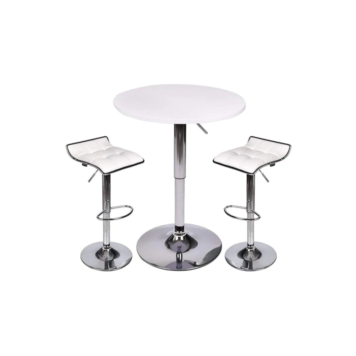 Elecwish White Bar Table with Two Grid White Bar Stools Set 3-Piece OW0306