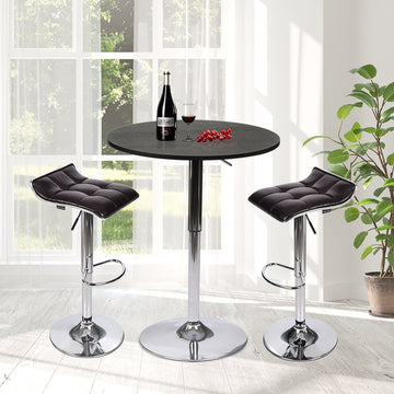 Elecwish Black Bar Table with two Grid Black Bar Stools Set 3-Piece OW0306