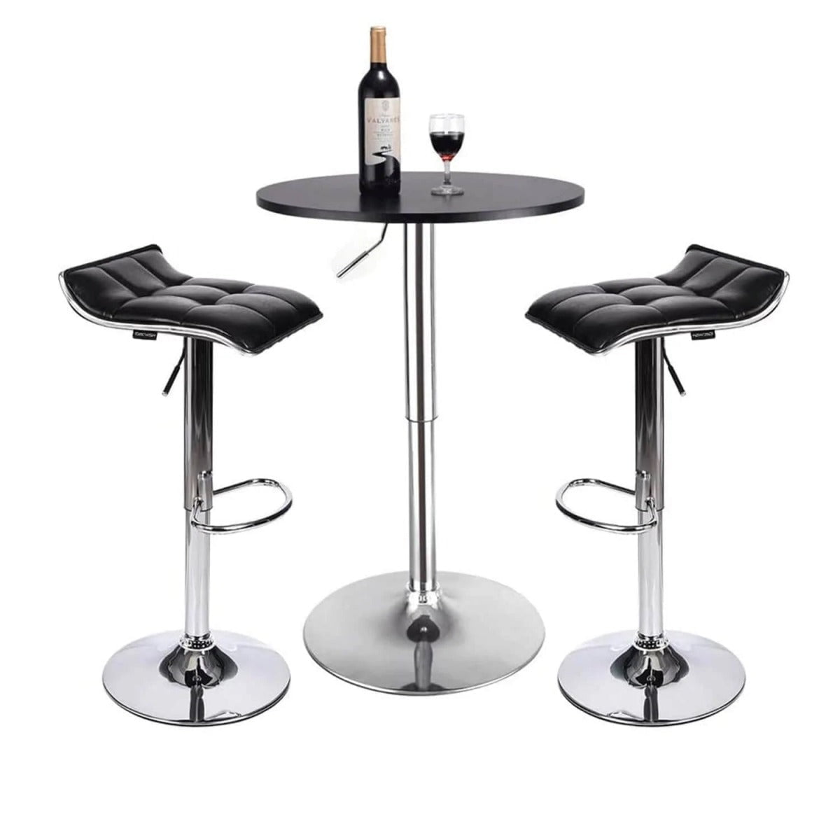 Elecwish Black Bar Table with two Grid Black Bar Stools Set 3-Piece OW0306