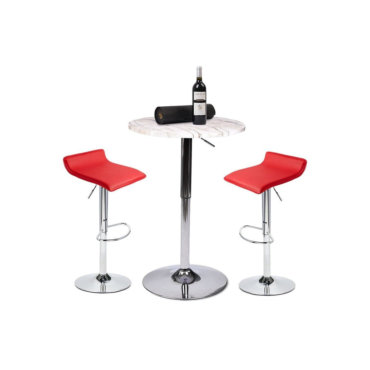 Elecwish Bar Table Marble / Red Bar Table Set 3-Piece OW0302