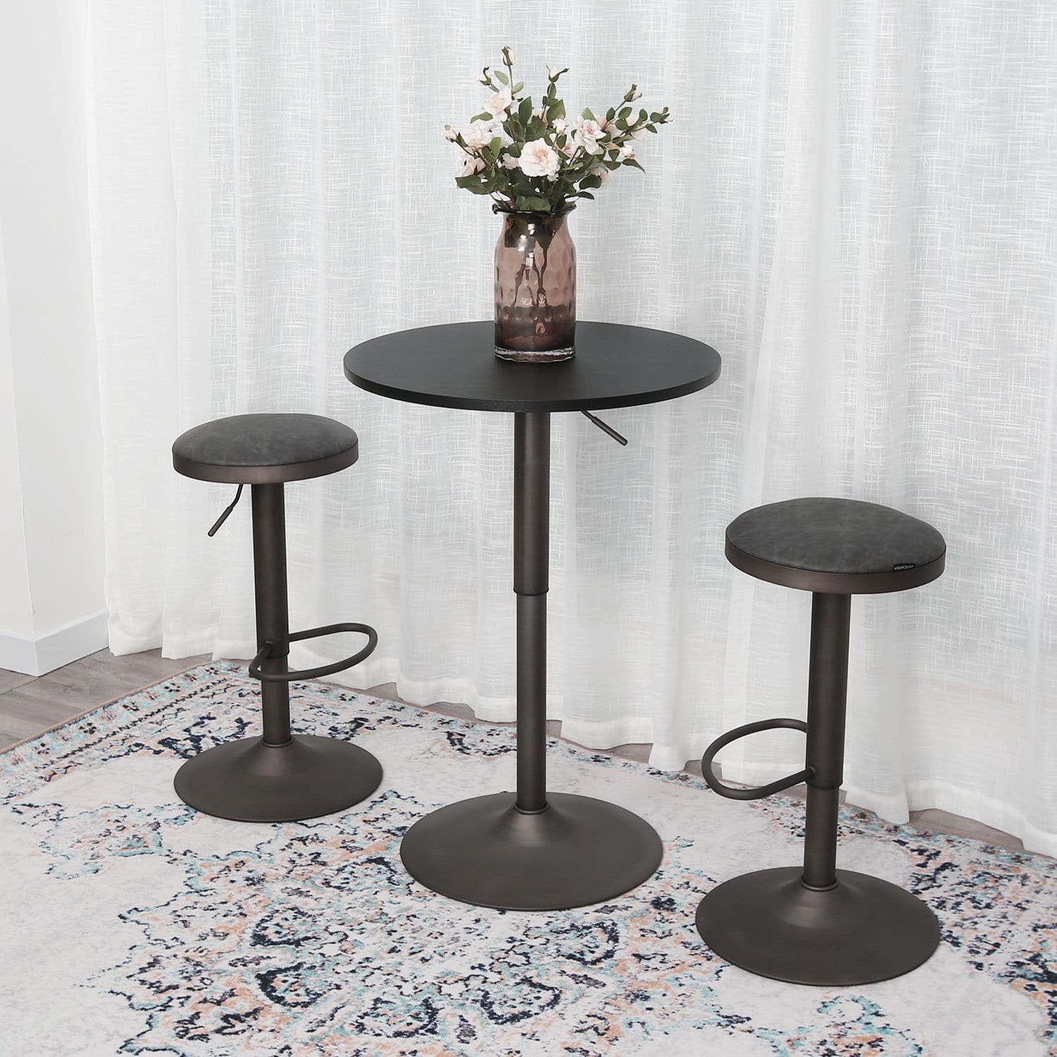 ELECWISH 24" Round Swivel Bar Table – Adjustable Height Wood Top & Chrome Base – Indoor/Outdoor Pub Bistro Table