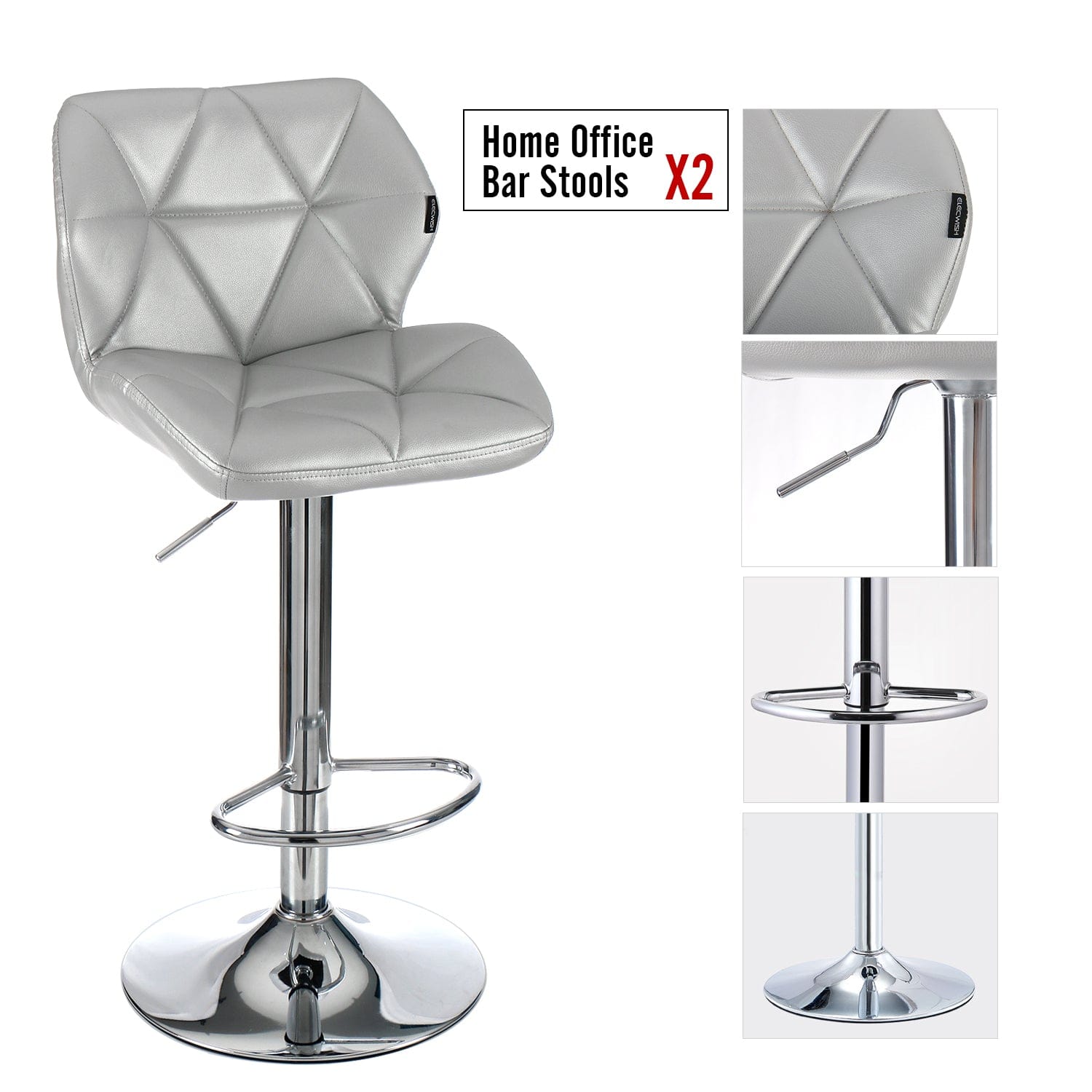 Details display of Elecwish Grid Silver Barstools Set of 2 Bar Stools OW001