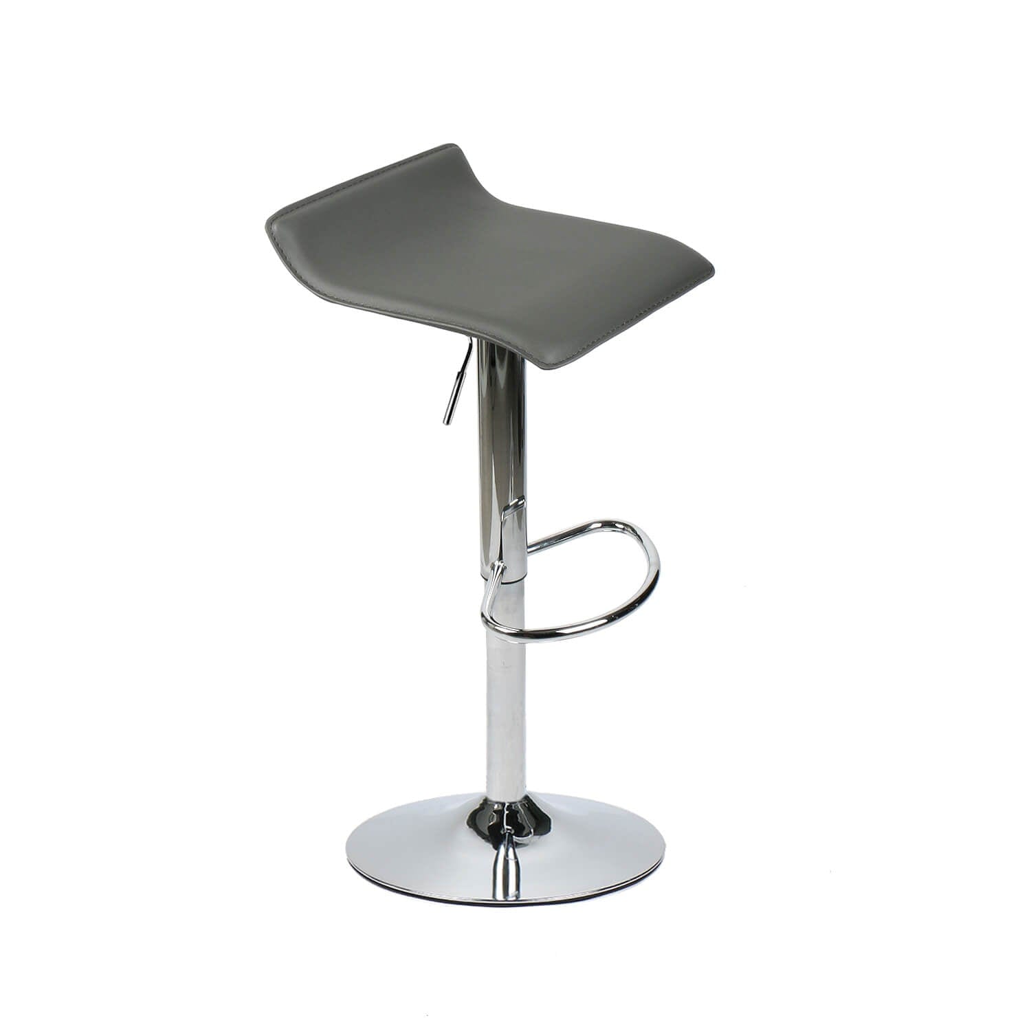 Close-up of bar stool leg with gas lift lever and chrome base