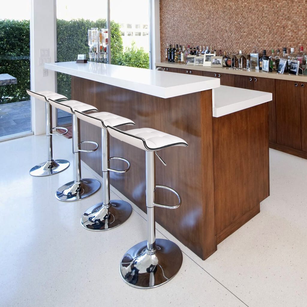 Elecwish Grid White Bar Stools OW006 displays in the kitchen