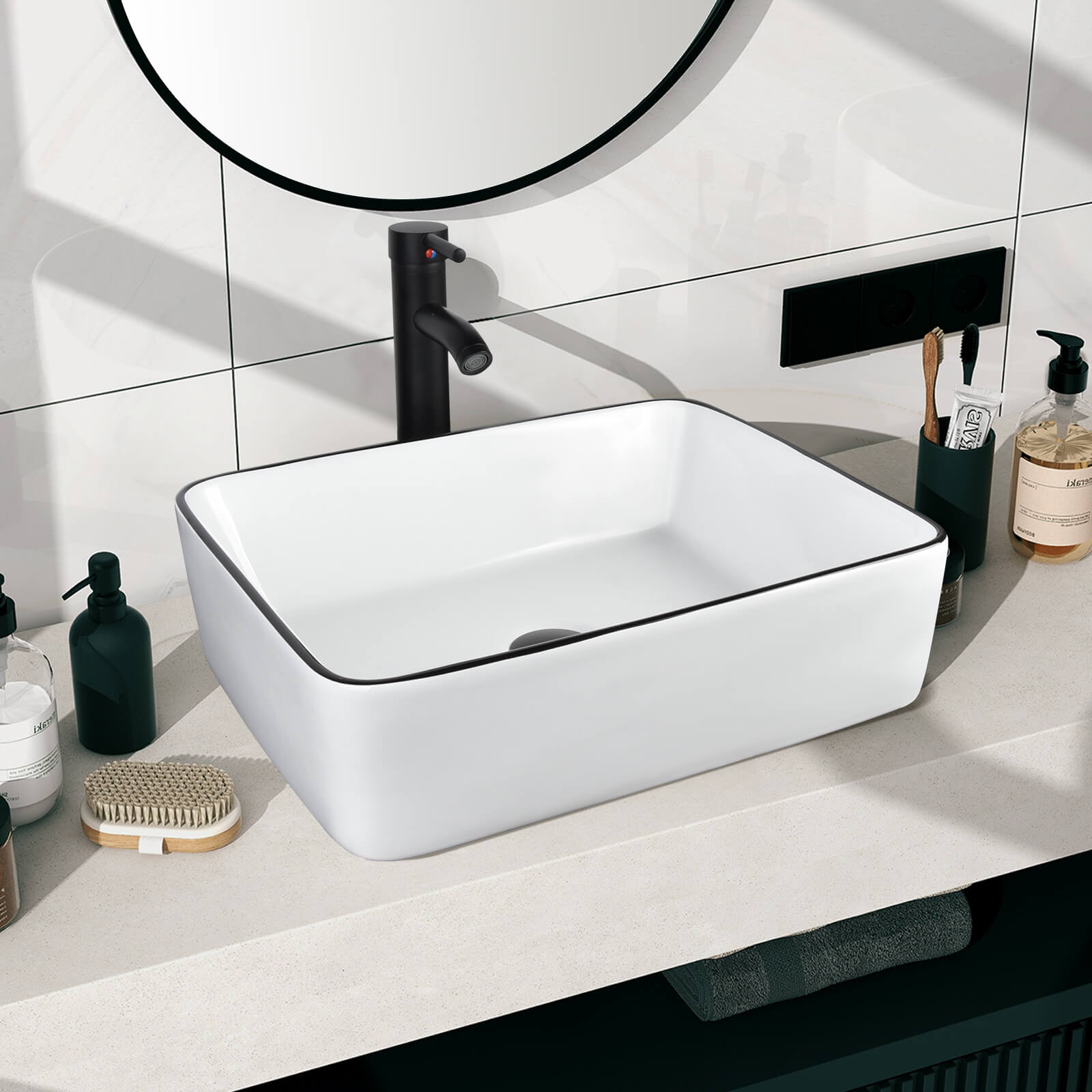 Elecwish white ceramic sink HW1125 displays in bathroom
