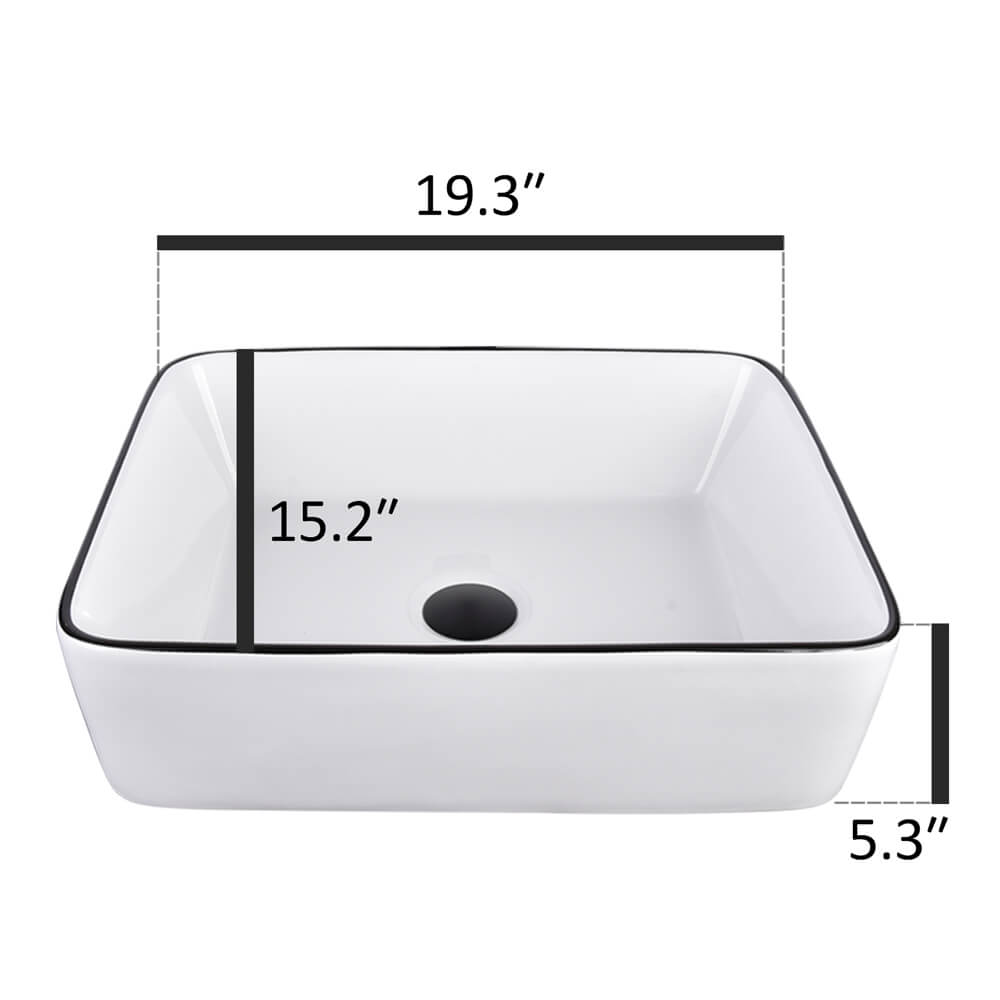 Elecwish Rectangular Ceramic Vessel Sink with Faucet & drainer set size