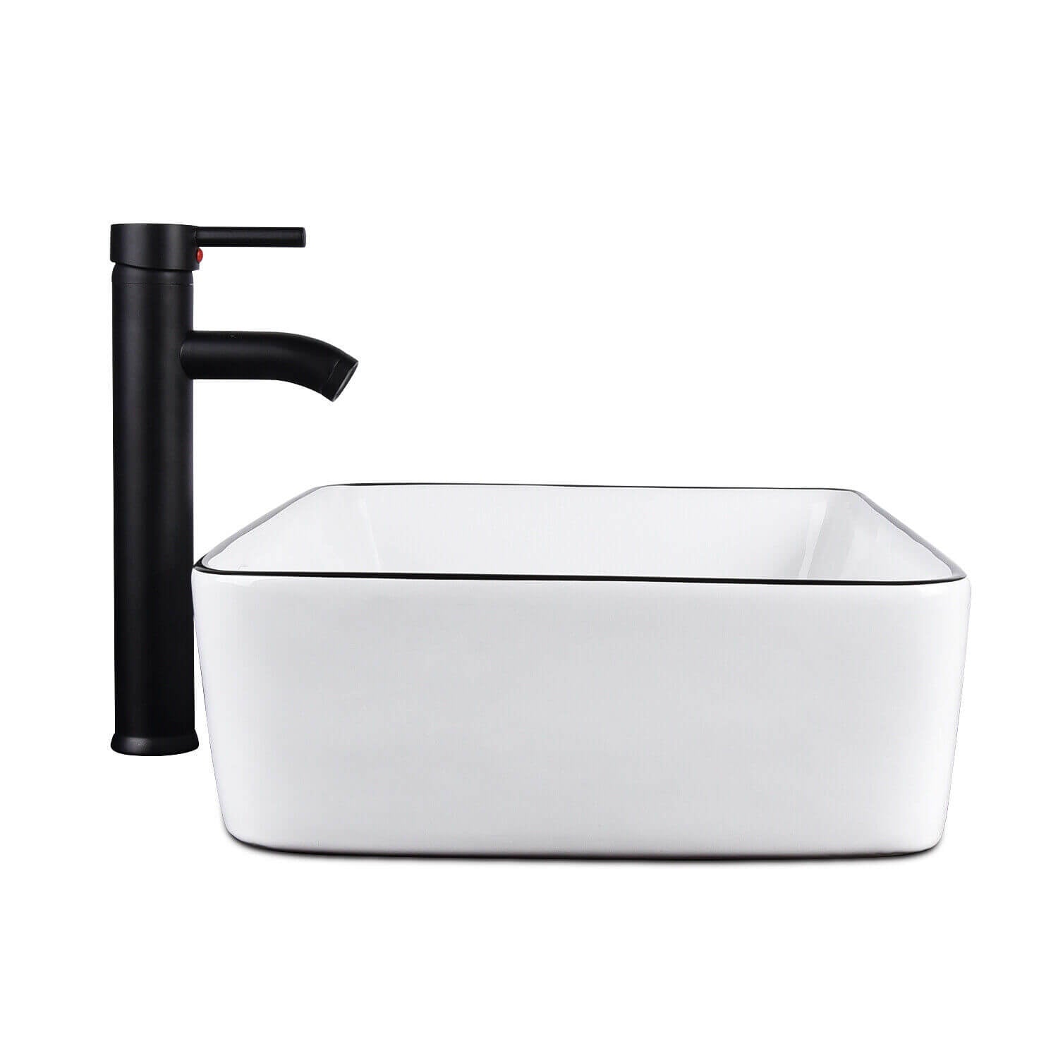 Side of Elecwish rectangular Ceramic Vessel Sink with Faucet