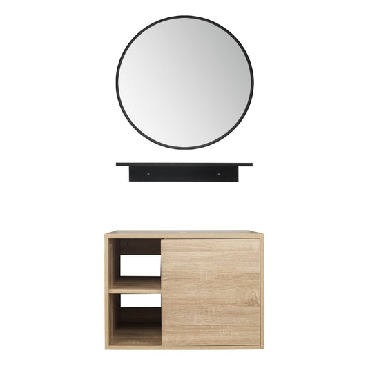 Elecwish Bathroom vanities 23.6" Modern Bathroom Vanity Cabinet With Round Mirror Wall-Mounted Side Shelf