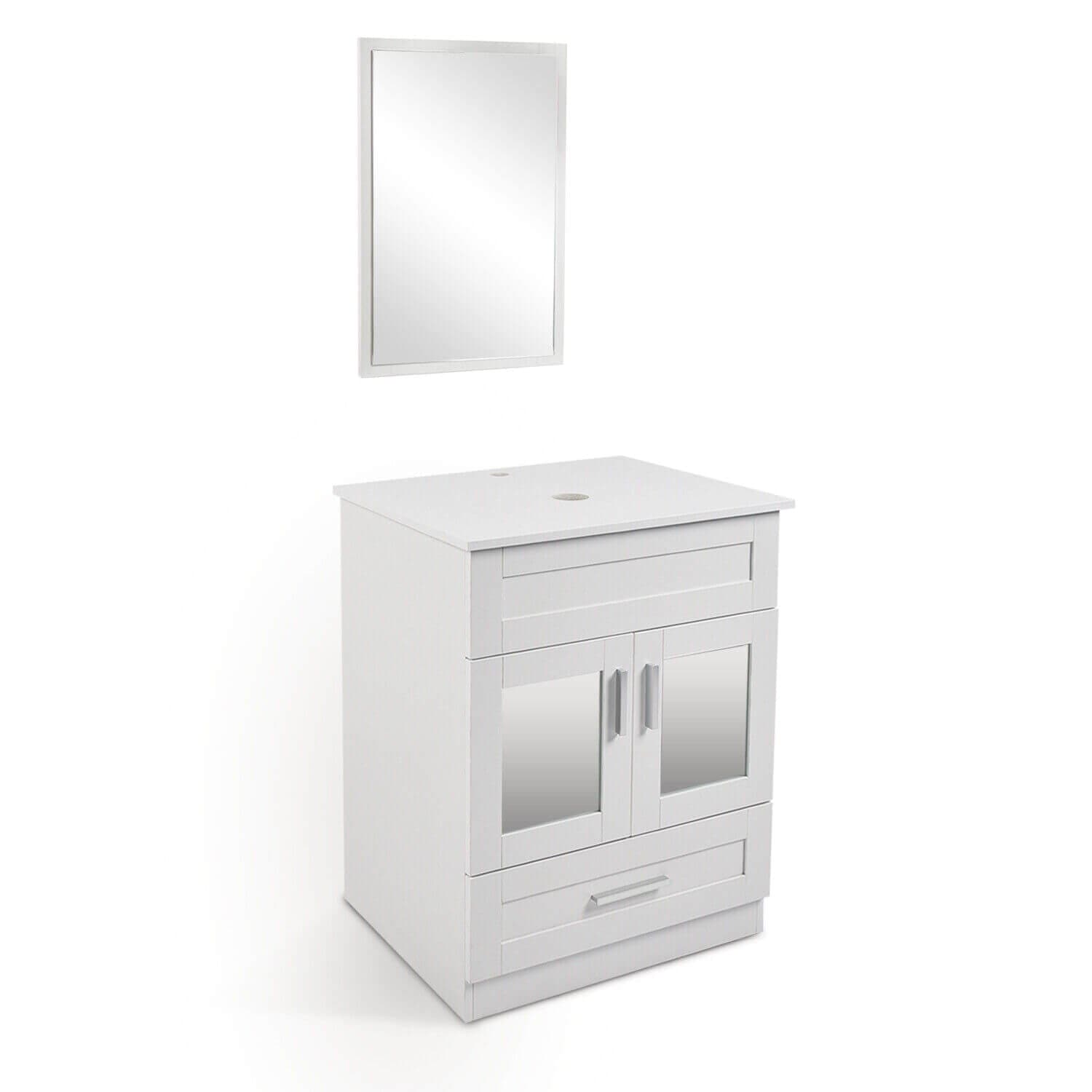 Elecwish Bathroom vanity 24" Wood Bathroom Vanity Stand Pedestal Cabinet with Drawers and Mirror White