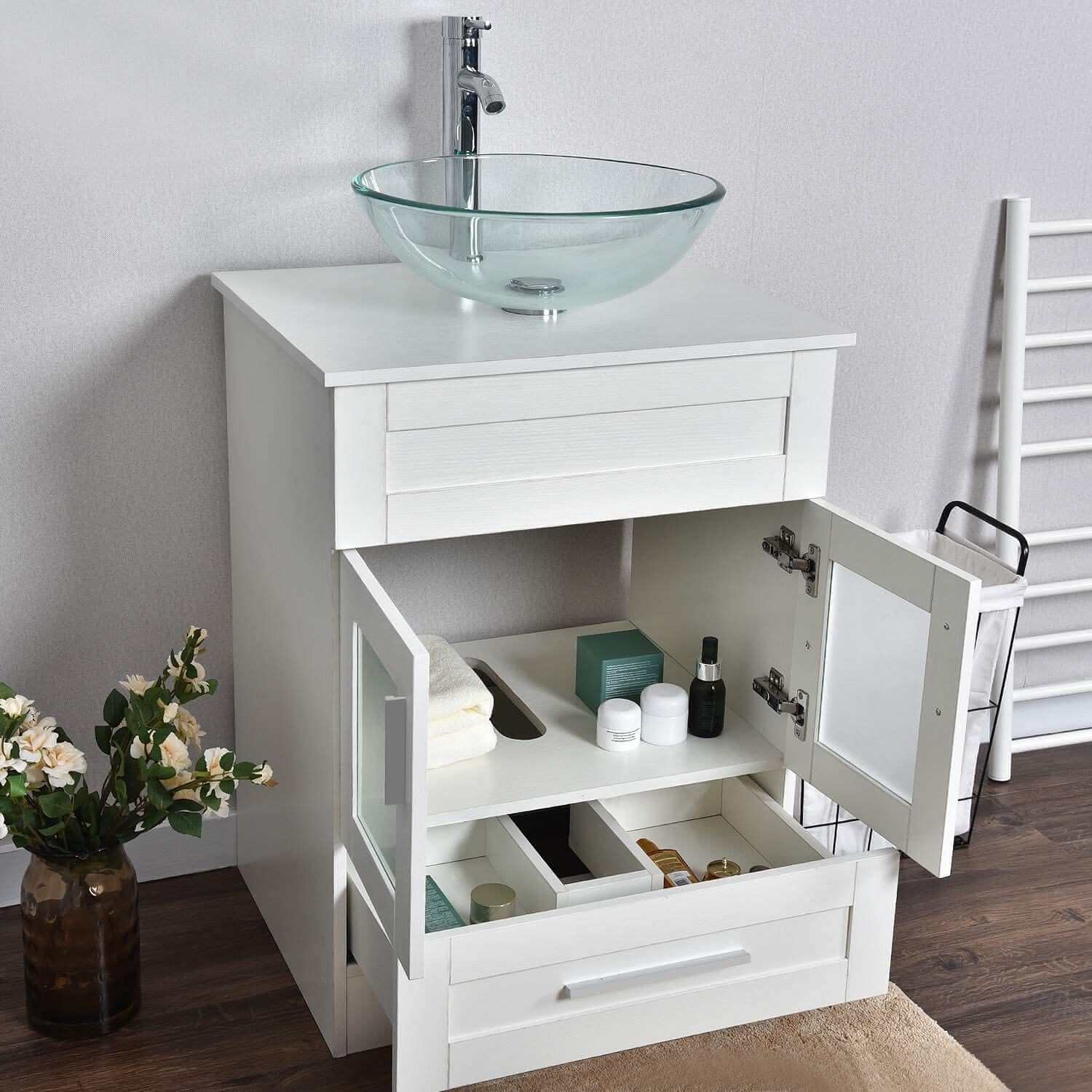 thumbnail image 2 of ELECWISH 24 Inch Floating Bathroom Vanity Set With Round Mirror & Wall Shelf 2 of 5