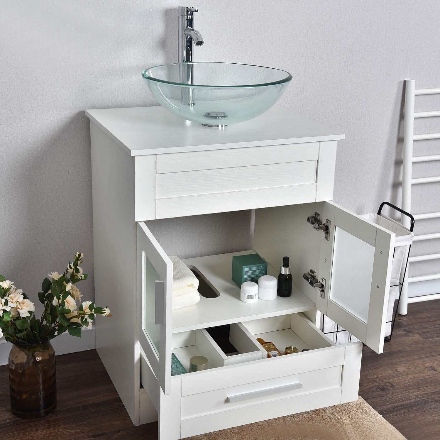 Elecwish bathroom vanitiy cabinet has drawers which provides ample storage spaces