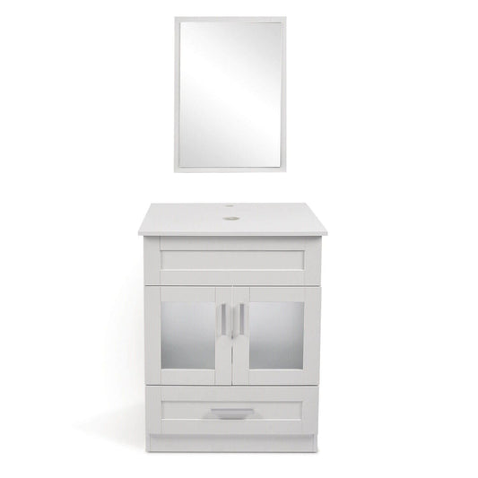 Elecwish Bathroom vanity 24" Wood Bathroom Vanity Stand Pedestal Cabinet with Drawers and Mirror White