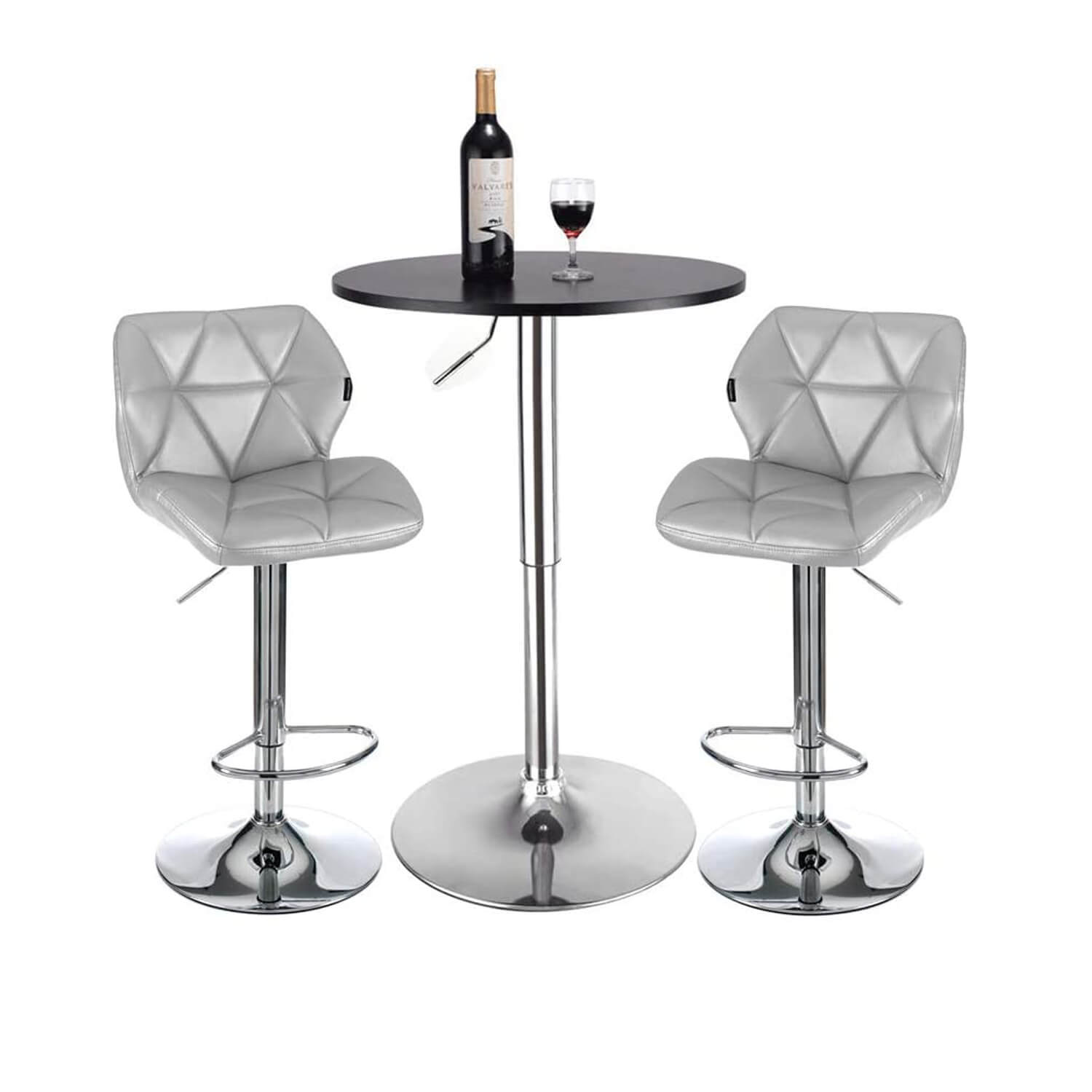 Elecwish Bar Table Set 3-Piece OW0301 black bar table with silver bar stools