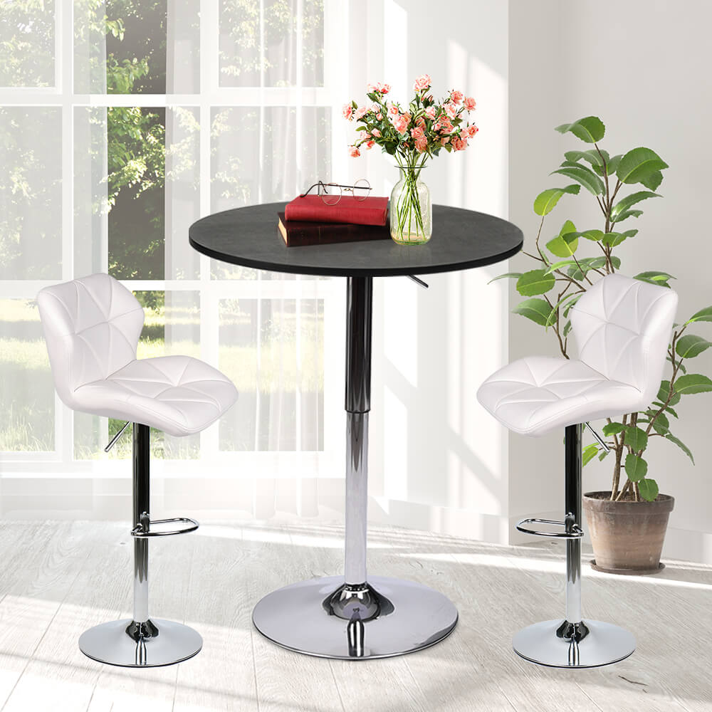 Elecwish Bar Table Set 3-Piece OW0301 black bar table with white bar stools display scene