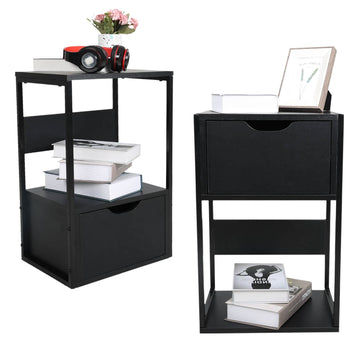 Elecwish Black Nightstand Set of 2, Modern Style End Table