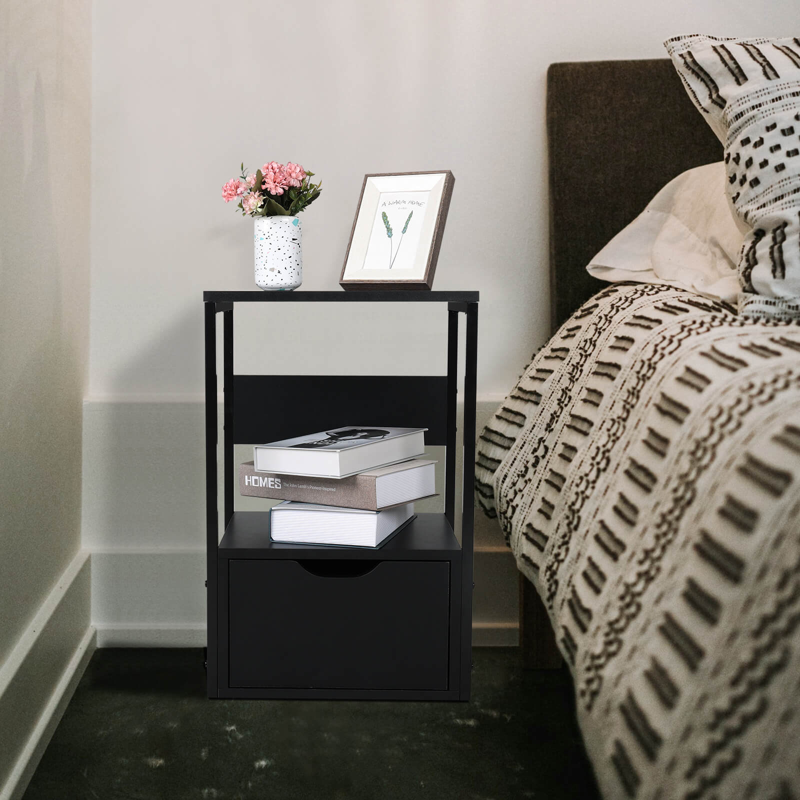 Elecwish Black Nightstand Modern Style End Table used as nightstand