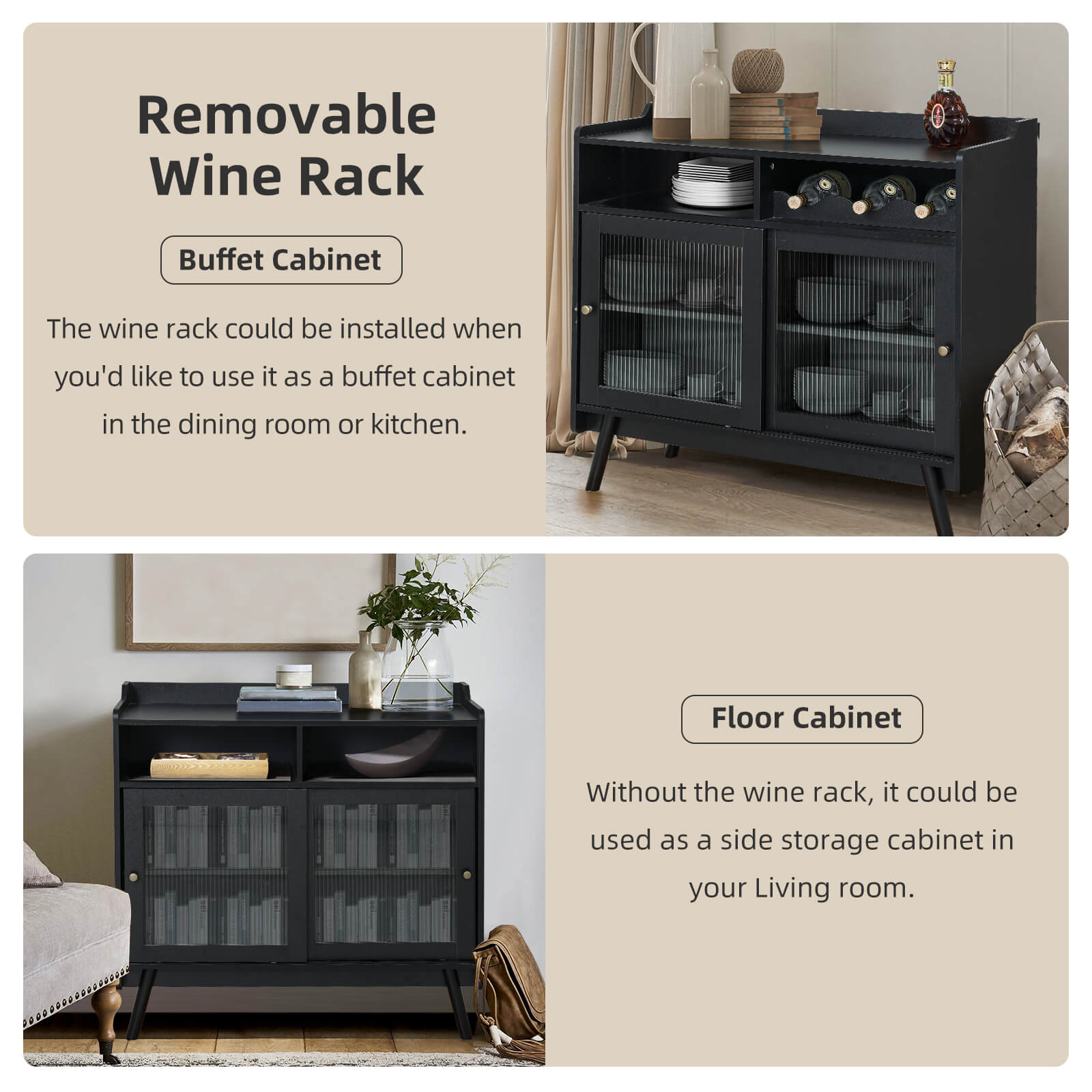 Elecwish Buffet Cabinet with Storage KA001  can be removable wine rack and floor cabinet
