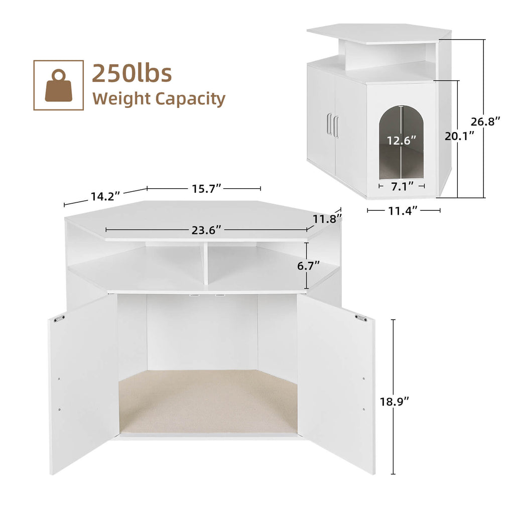 4-Tier Cat Litter Box Enclosure Corner Cat House with Door