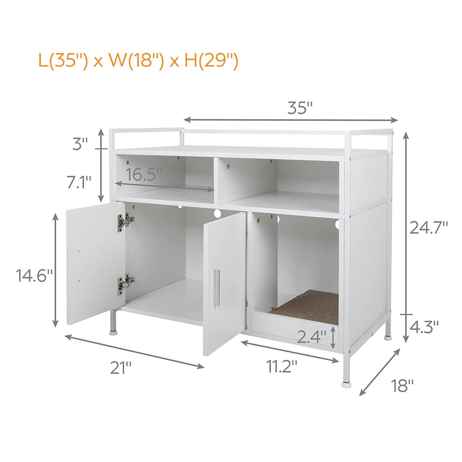 Elecwish White Cat Litter Box Storage Cabinet HW1193 size