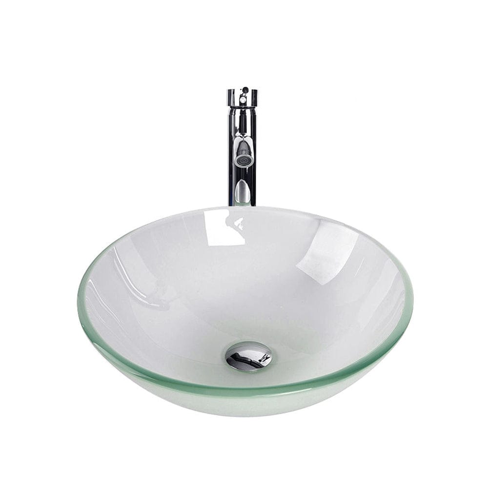 Elecwish Glass Vessel Bathroom Sink Round Bowl Faucet Drain Combo,Frosted