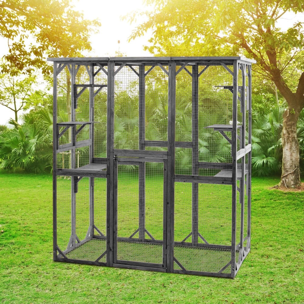 Elecwish Large Cat House Catio Outdoor Cat Enclosure 71" x 38.5" x 71",Gray