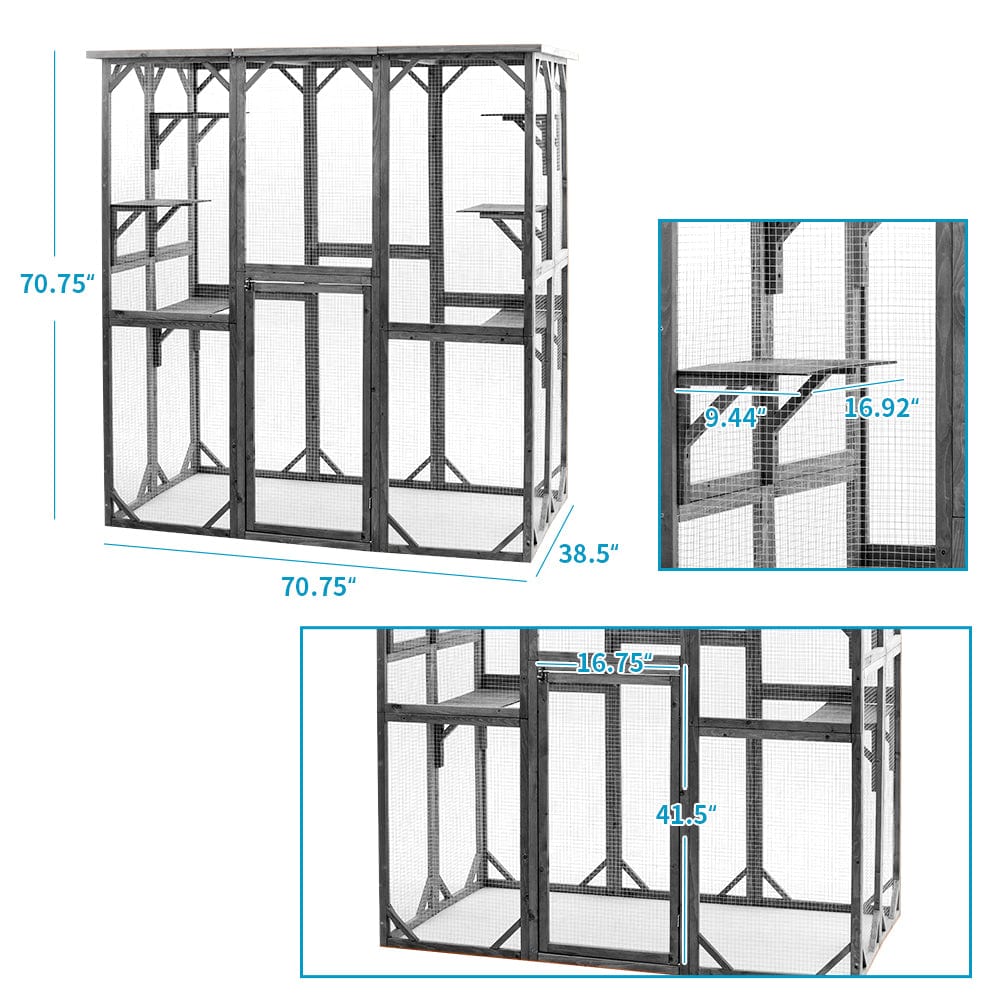 Elecwish Cat House Catio Enclosure with Wire Mesh PE1001GY size in detail