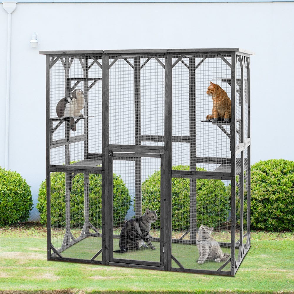 Elecwish Cat House Catio Enclosure with Wire Mesh PE1001GY display scene