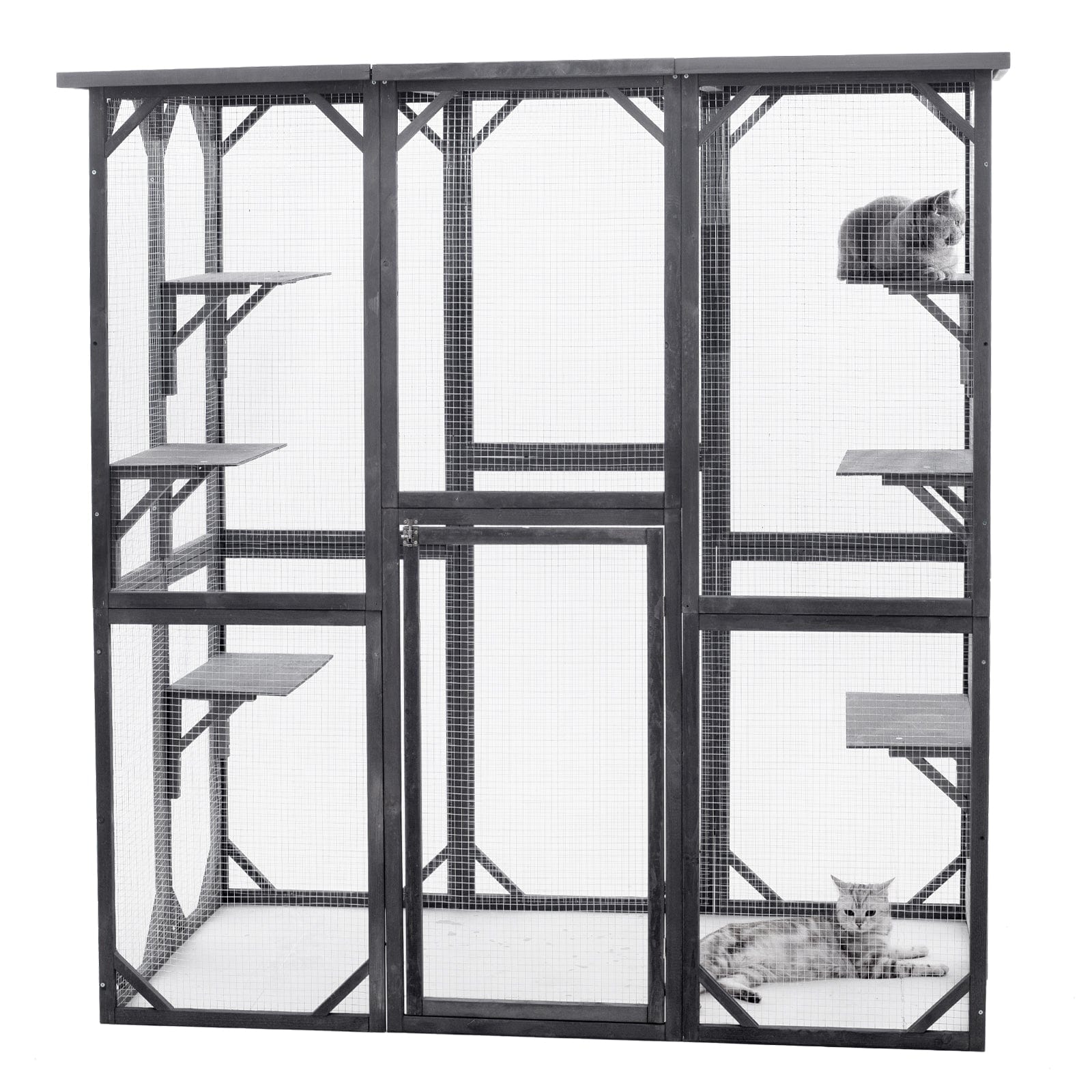 Elecwish Cat House Catio Enclosure with Wire Mesh PE1001GY display scene with cats