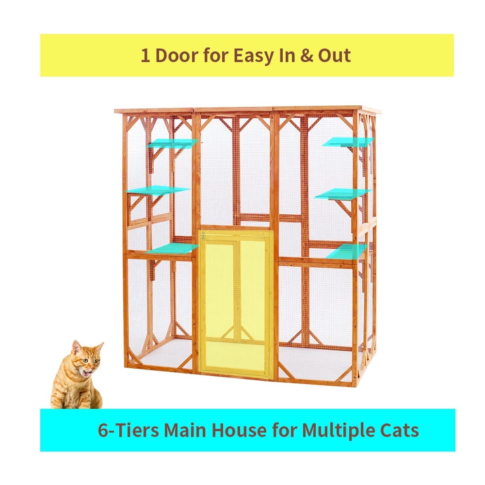 Elecwish Large Cat House Catio Outdoor Cat Enclosure has 6 tiers main house for multiple cats